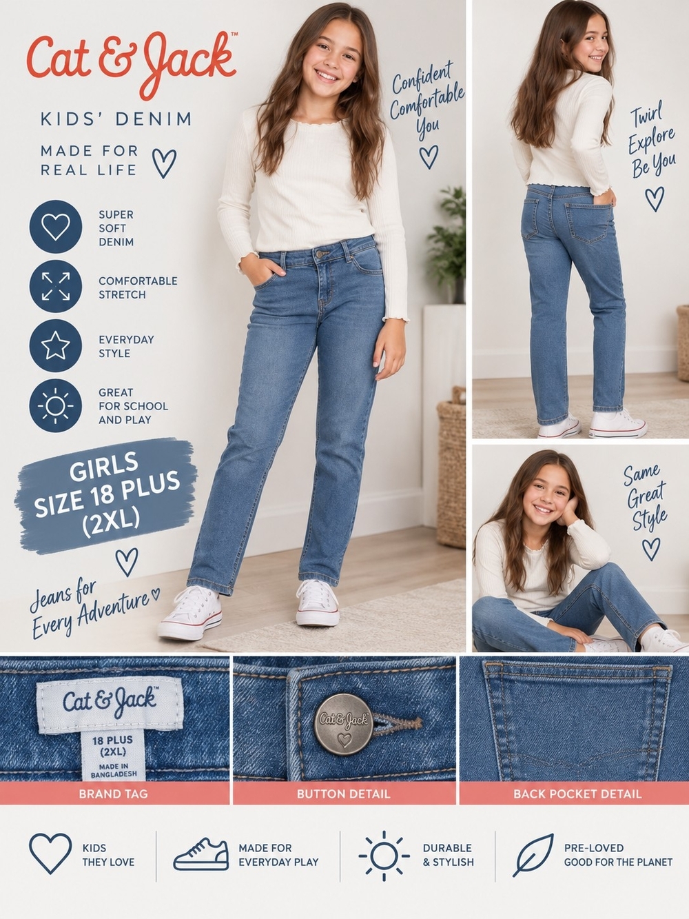 Cat & jack girls size 18 plus skinny denim jeans #34